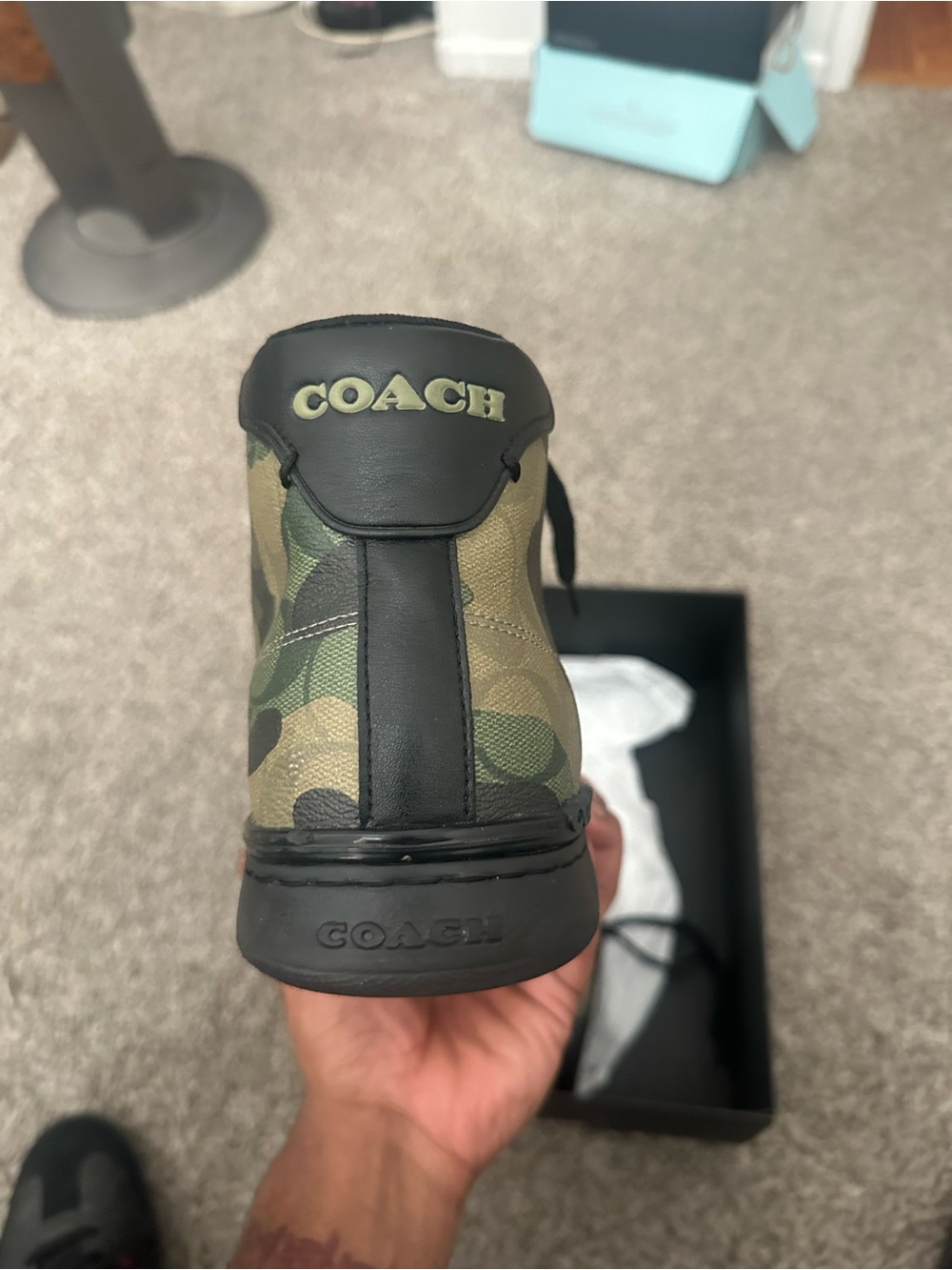 Coach Men's Camouflage High-Top Sneakers in Olive Green and Black - Picture 5 of 8
